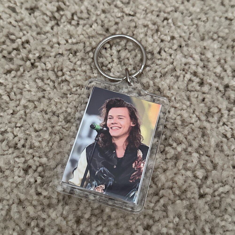 Harry Styles One Direction 2015 Long Hair Harry Photo Keychain